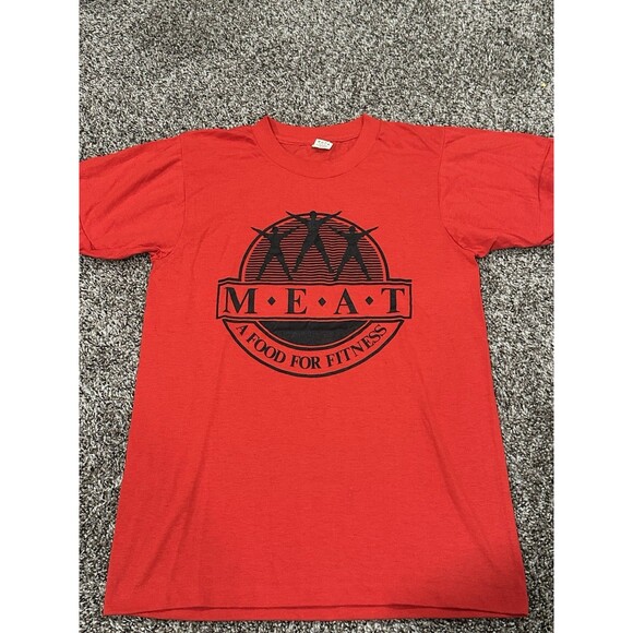Vintage 80s SCREEN STARS Single Stitch Tee MEAT GOOD FOR FITNESS Di@k Naughty - Picture 1 of 7